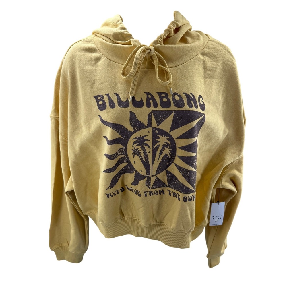 Billabong Womens Yellow With Love From The Sun Cropped Graphic Hoodie Medium NEW